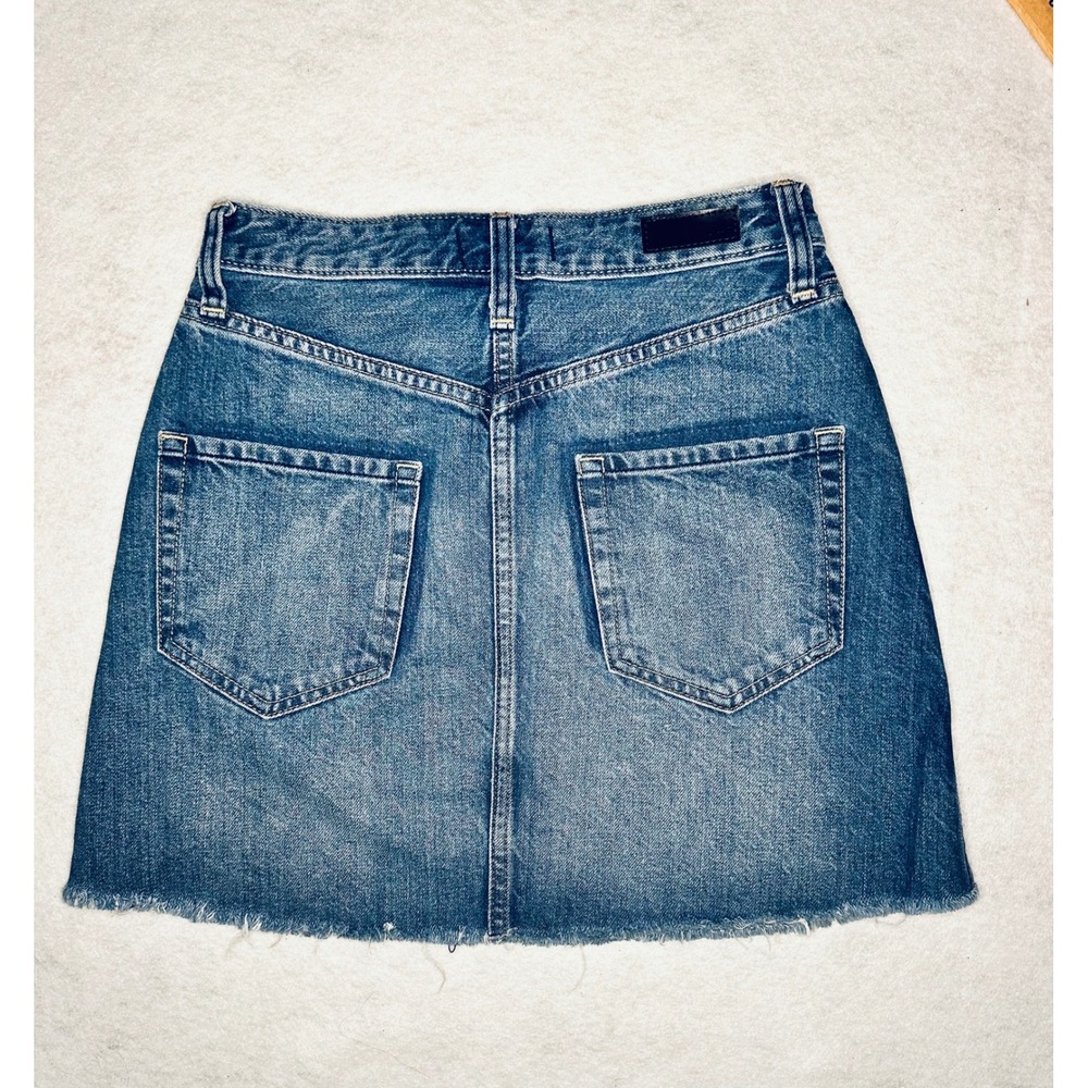Abercrombie & Fitch Denim Mini Skirt Frayed Hem Casual Blue Size 24 - Picture 5 of 9